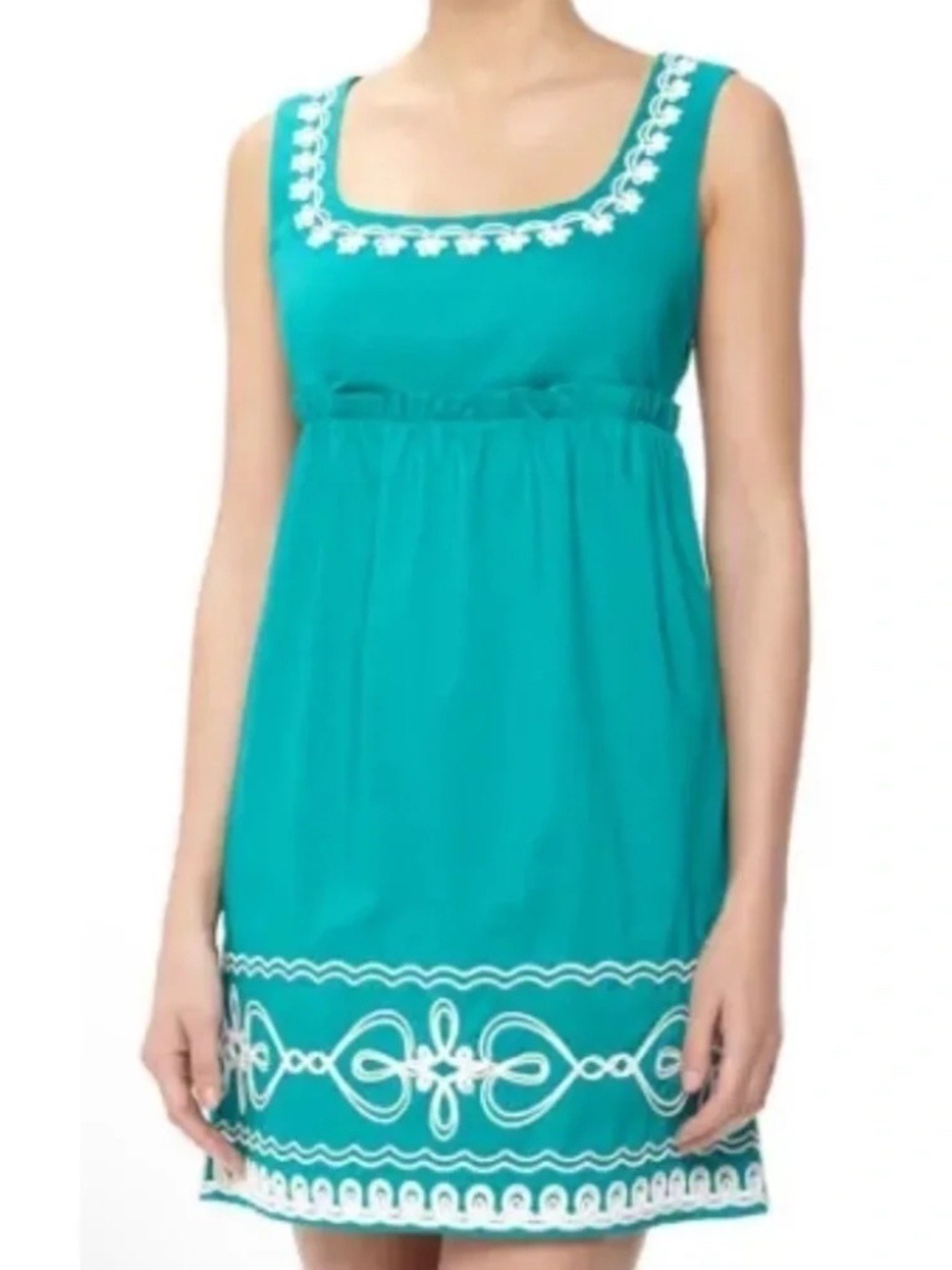 Love Moschino Floral & Heart Rope Embroidered Dress Turquoise Green Sz 6 New NWT